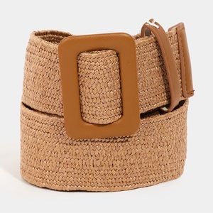 Rectangle Buckle Straw Braided Belt 3x42” | Khaki